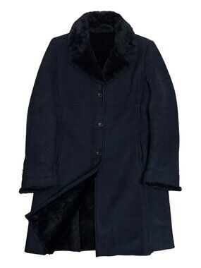 LARRY LEVINE Vintage Faux SHEARLING Leather Coat Trench Black Winter Parka Large